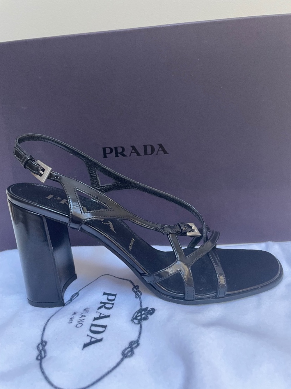 Prada Black Leather Sandals
